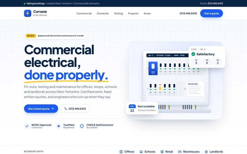 Corvane Electrical concept homepage