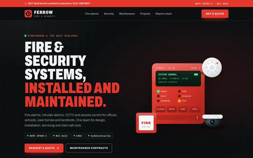 Ferrow Fire and Security concept homepage